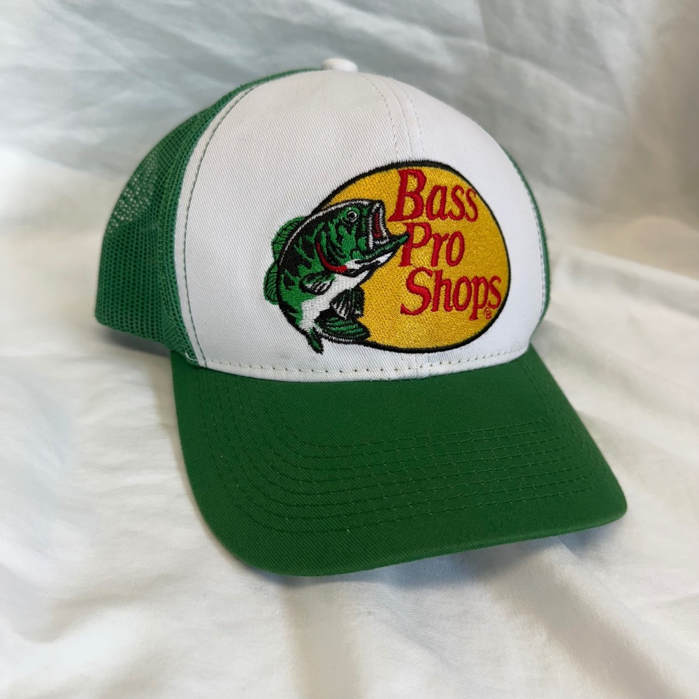 Bass Pro Shops Mesh Trucker Hat Green White Snapback Fishing Cap OSFM
